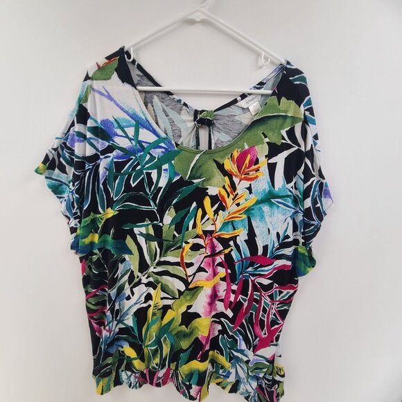CJ Banks Women's Knit Tunic Top Dolman Pullover Multi Color Floral Size 2X - Picture 1 of 6